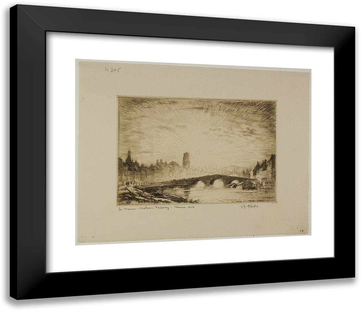 La Marne, Chateau-Thierry 23x20 Black Modern Wood Framed Art Print Poster by Hornby, Lester