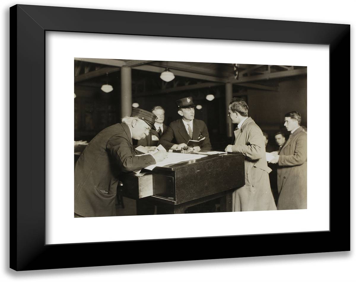 A Close-Up at Ellis Island 24x19 Black Modern Wood Framed Art Print Poster by Hine, Lewis Wickes