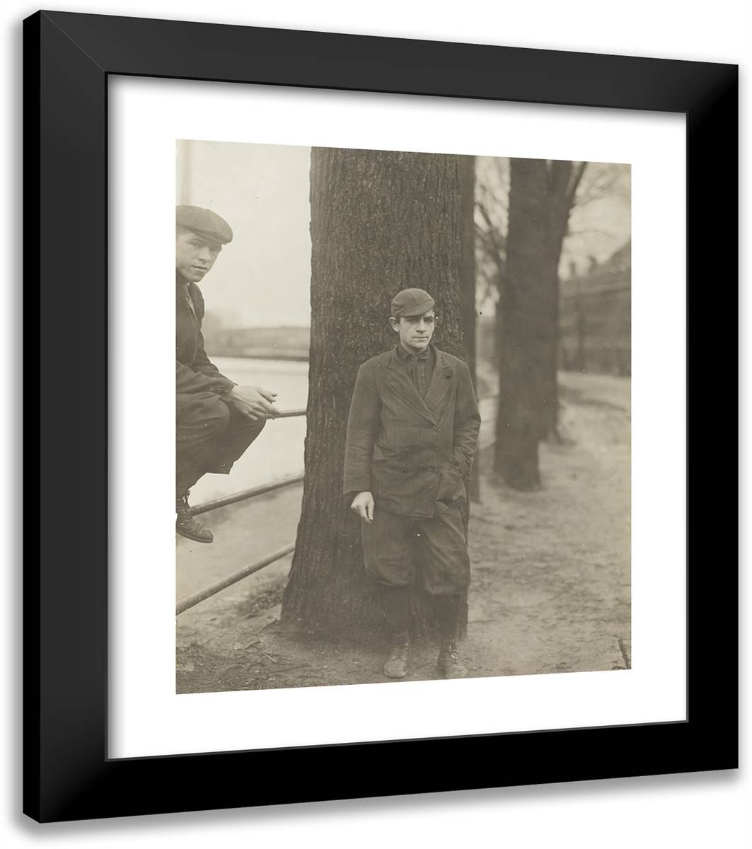 Bleach Room Boy, Leon Halcourt, 16 Years Old, Lawrence, Massachusetts 20x23 Black Modern Wood Framed Art Print Poster by Hine, Lewis Wickes
