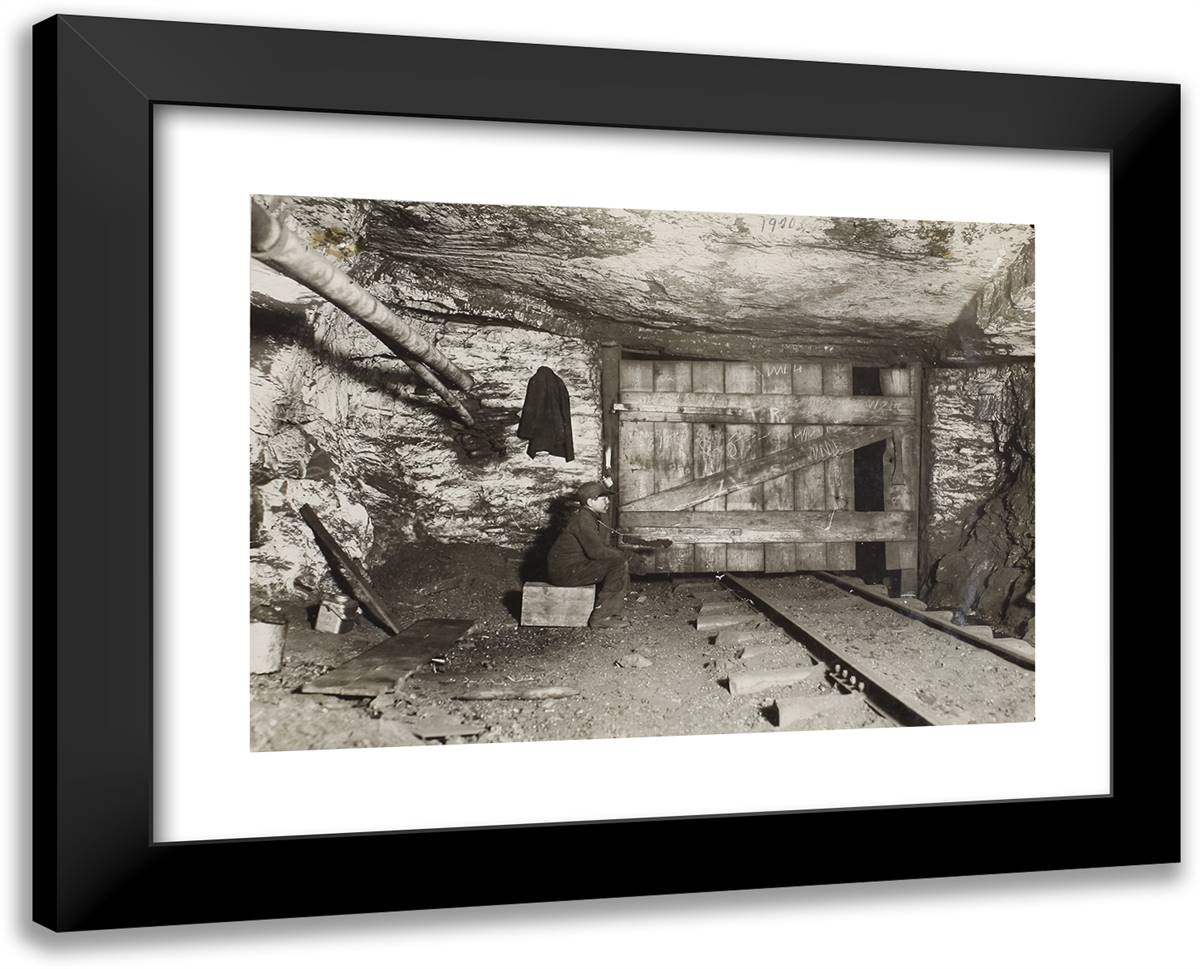 Boy Waiting for Coal to Come Thru 24x19 Black Modern Wood Framed Art Print Poster by Hine, Lewis Wickes