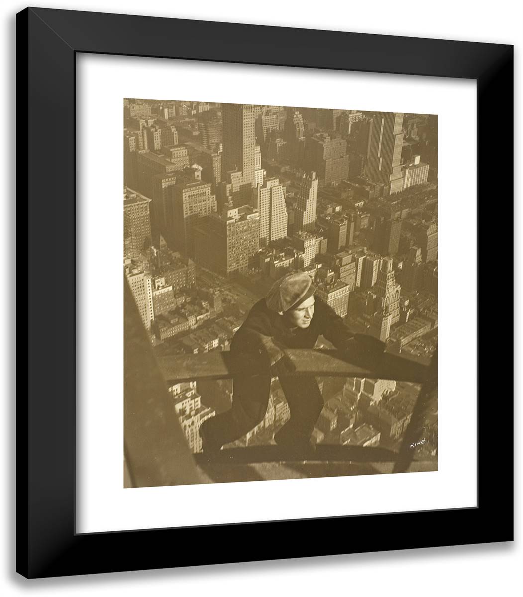 Climbing up the Beams on the Empire State-100 Stories Up 20x23 Black Modern Wood Framed Art Print Poster by Hine, Lewis Wickes