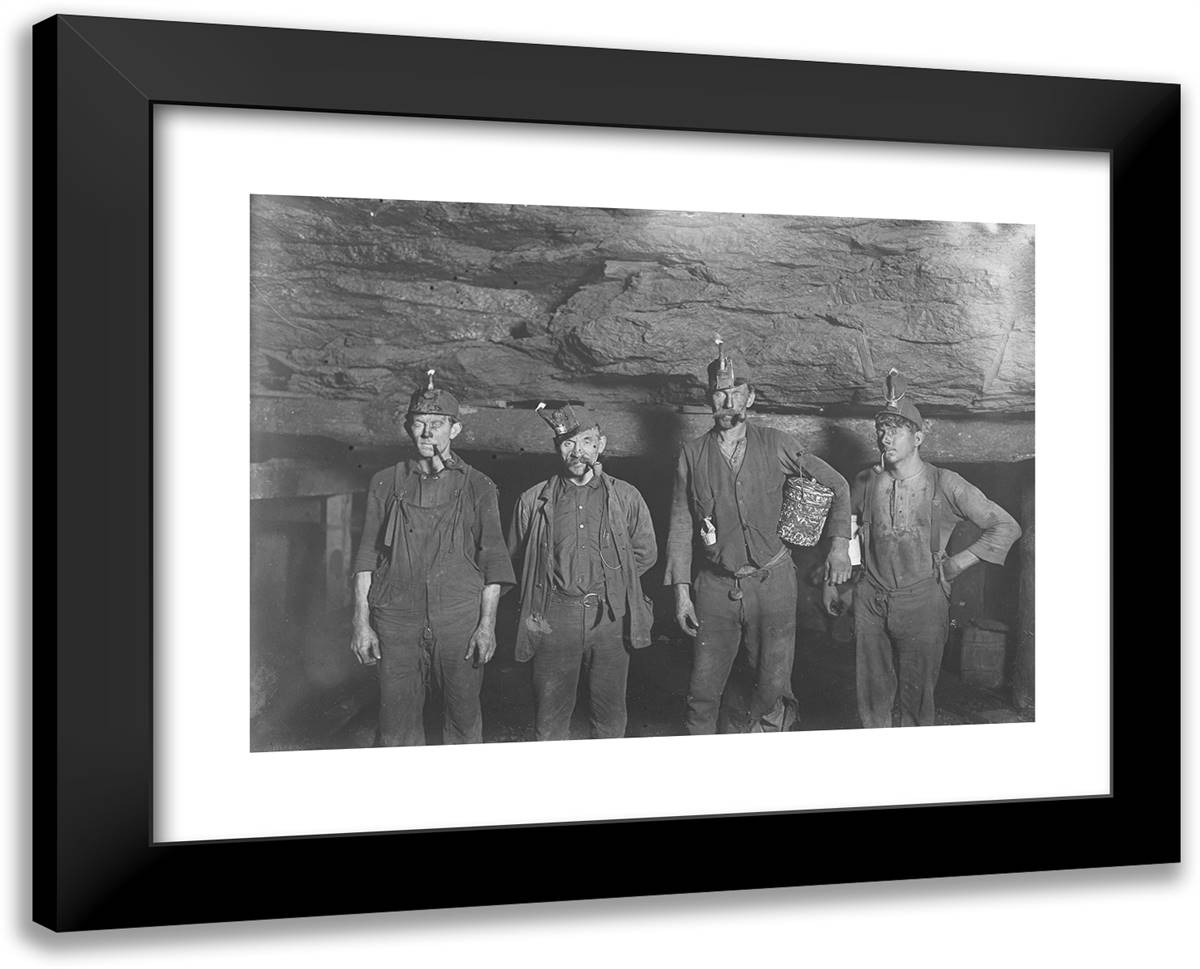 Deep Down in a West VIrginia Coal Mine, Miners Going Home 24x19 Black Modern Wood Framed Art Print Poster by Hine, Lewis Wickes