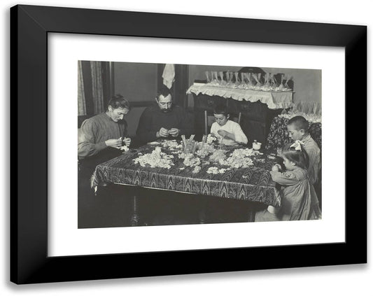 Family Making Flowers 24x19 Black Modern Wood Framed Art Print Poster by Hine, Lewis Wickes