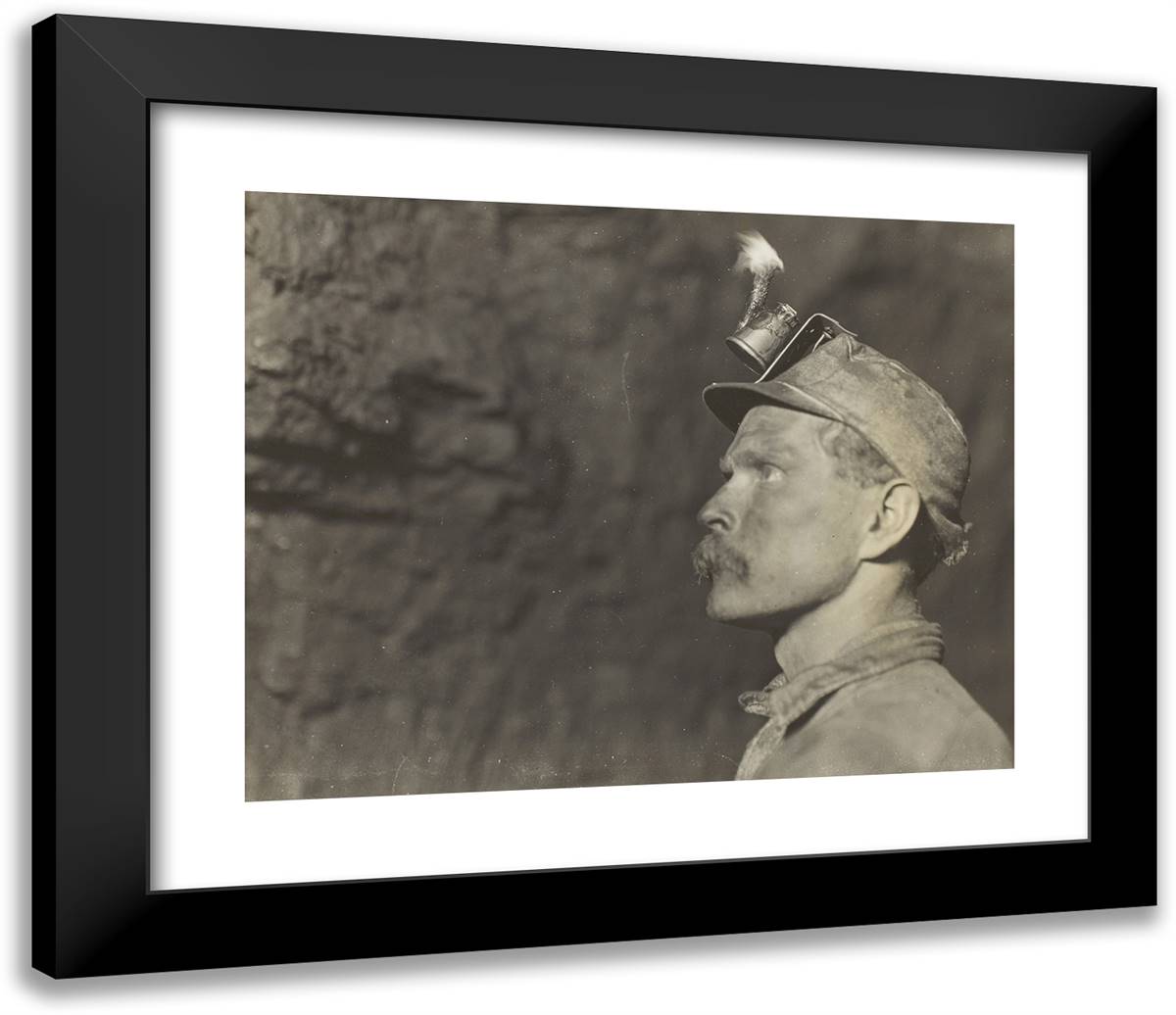 Follow the Gleam, Welsh Miner in Pa. Coal Mine a Mile from Daylight 23x20 Black Modern Wood Framed Art Print Poster by Hine, Lewis Wickes