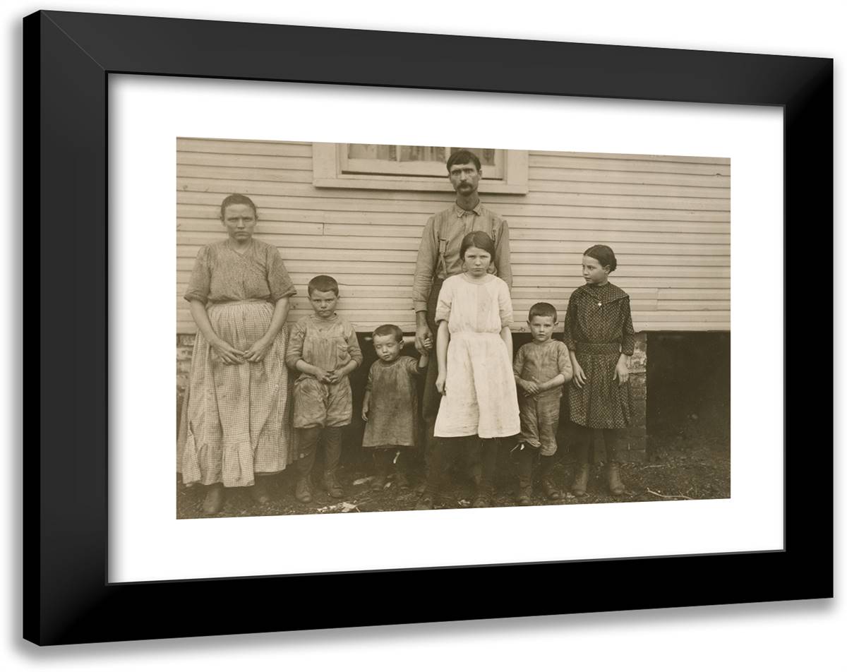 Gracie Clark, Spinner, with Her Family, Hunstville, Alabama 24x19 Black Modern Wood Framed Art Print Poster by Hine, Lewis Wickes