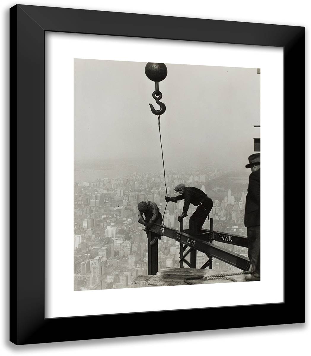 High on the Empire State Building, N.Y. 20x23 Black Modern Wood Framed Art Print Poster by Hine, Lewis Wickes