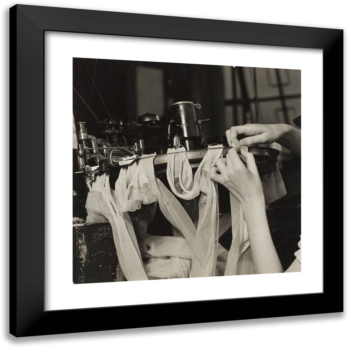 Hosiery Worker 20x20 Black Modern Wood Framed Art Print Poster by Hine, Lewis Wickes
