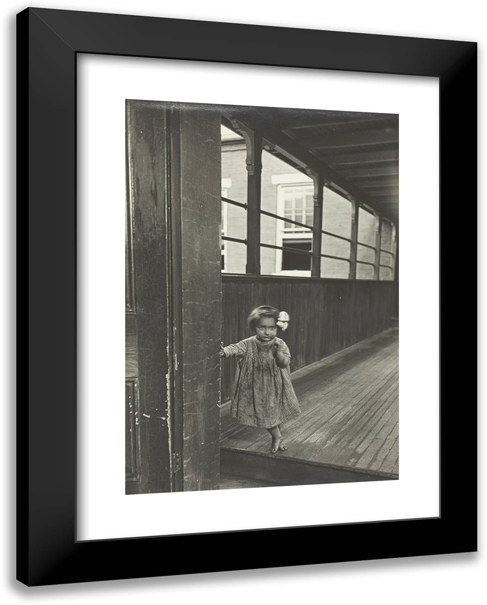 Little Girl Standing at Entrance to a Gallery 19x24 Black Modern Wood Framed Art Print Poster by Hine, Lewis Wickes
