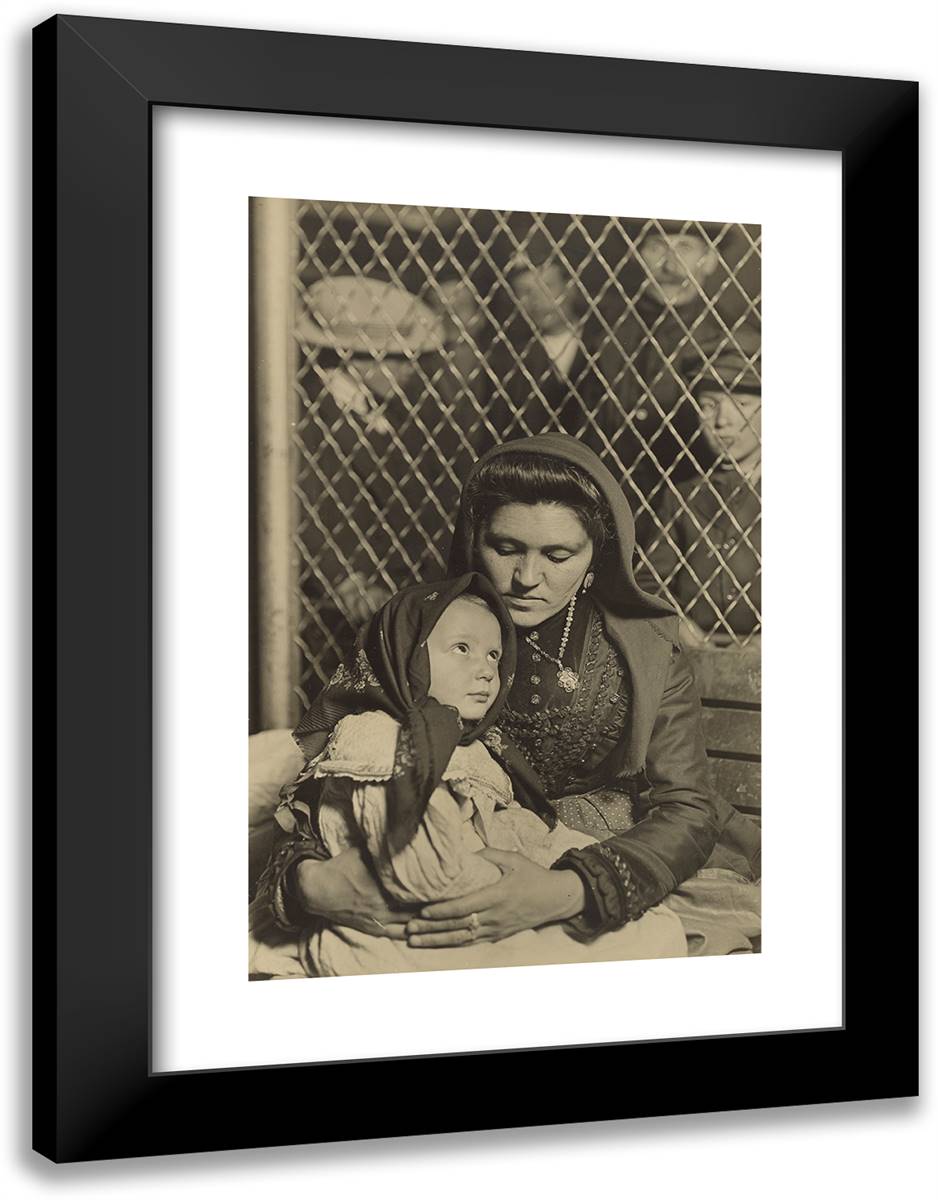 Madonna and Child, Ellis Island 18x24 Black Modern Wood Framed Art Print Poster by Hine, Lewis Wickes