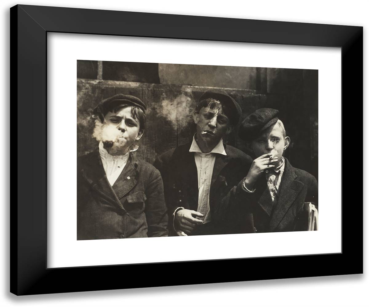 Newsies at Skeeter Branch, St. Louis, Missouri, 1100 A.M. 24x20 Black Modern Wood Framed Art Print Poster by Hine, Lewis Wickes
