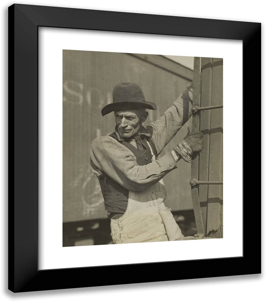 Old Fashioned Brakeman on Freight Train 20x23 Black Modern Wood Framed Art Print Poster by Hine, Lewis Wickes