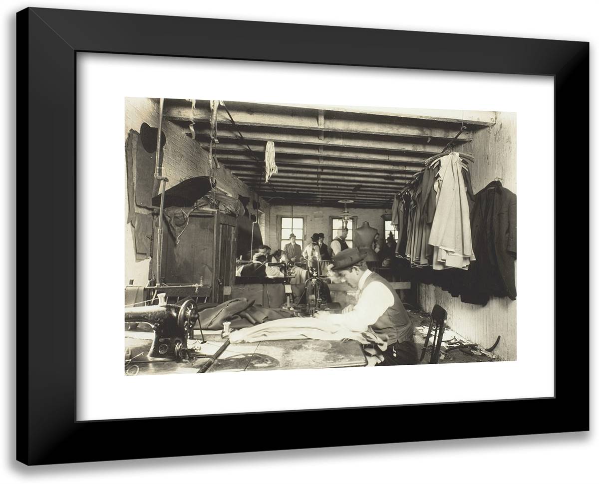 Old Time Garment Shop, New York City 24x19 Black Modern Wood Framed Art Print Poster by Hine, Lewis Wickes