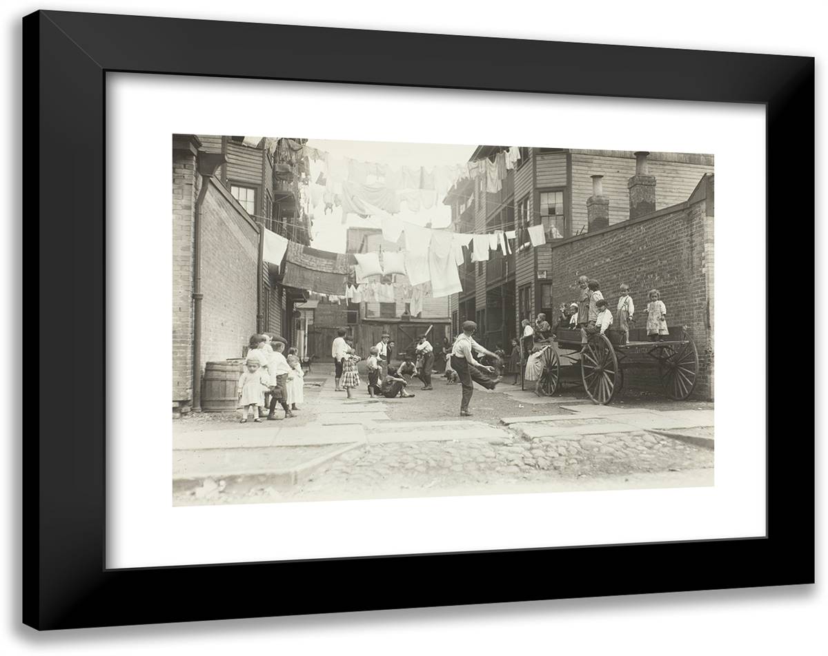 Playground in a Mill VIllage (Playground in a Tenement Alley), Boston 24x19 Black Modern Wood Framed Art Print Poster by Hine, Lewis Wickes