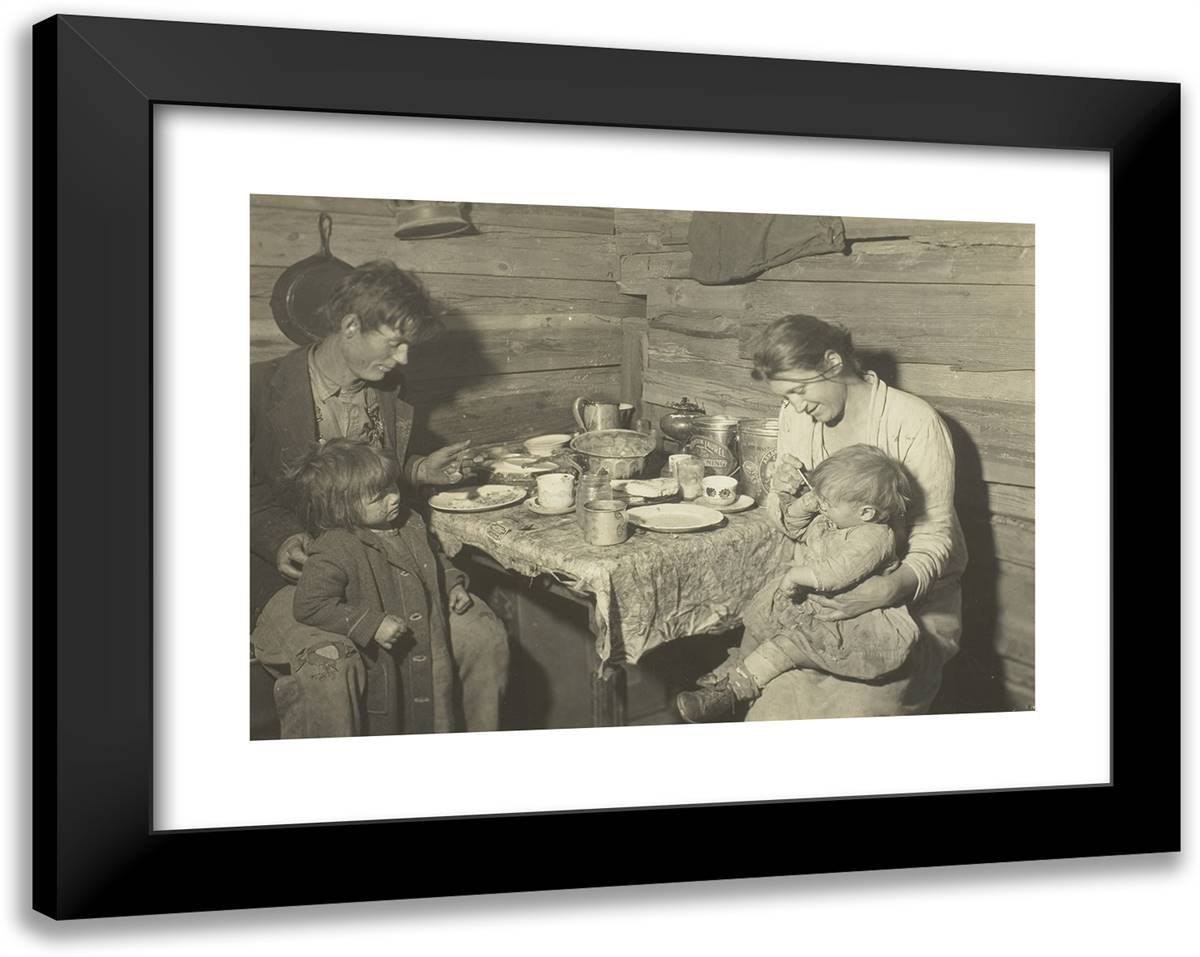 Poor Rural Family Living in a Smoke-House, Oklahoma, in Care of Red Cross 24x19 Black Modern Wood Framed Art Print Poster by Hine, Lewis Wickes