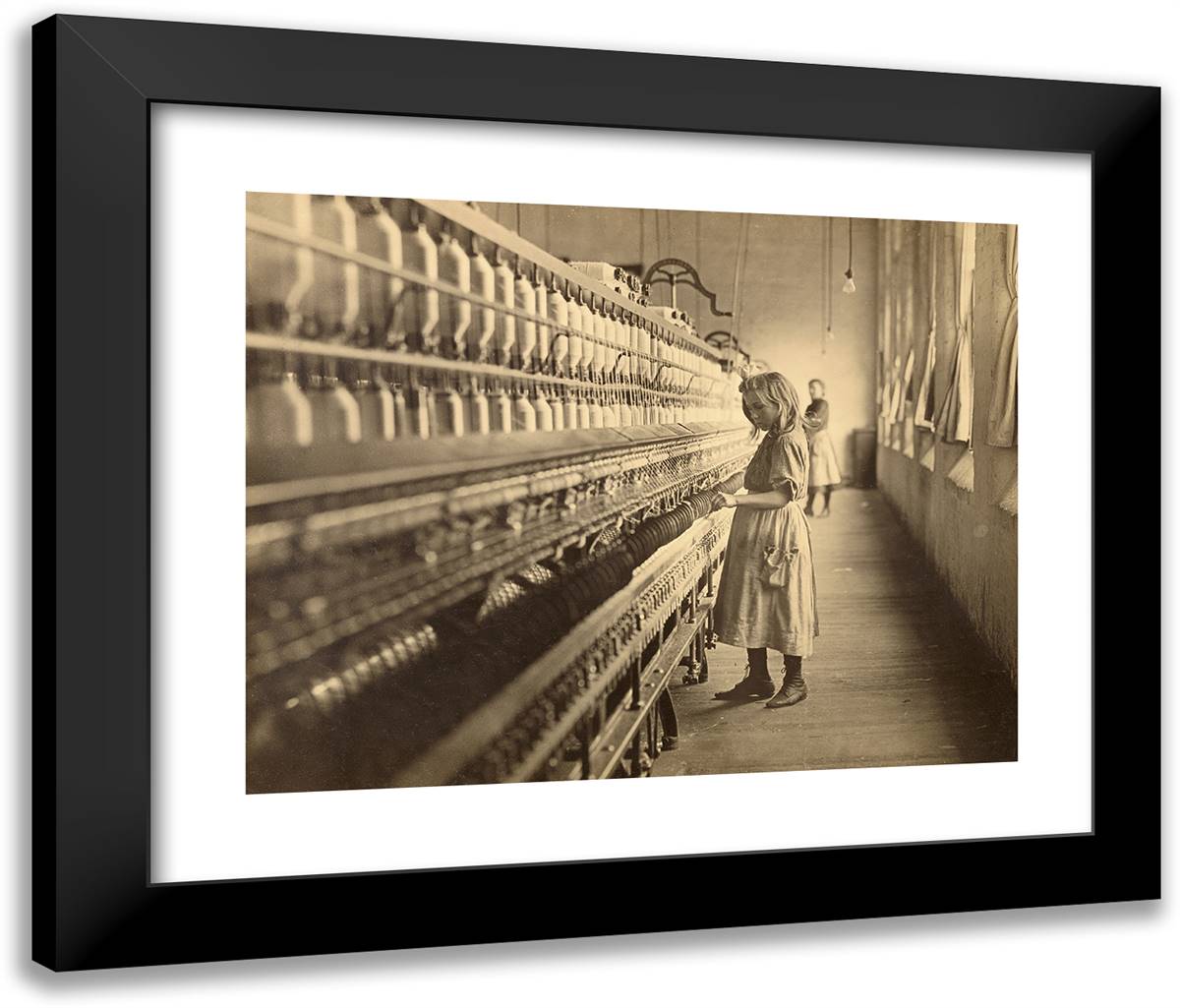 Sadie Pfeiffer, Spinner in Cotton Mill, North Carolina 24x20 Black Modern Wood Framed Art Print Poster by Hine, Lewis Wickes