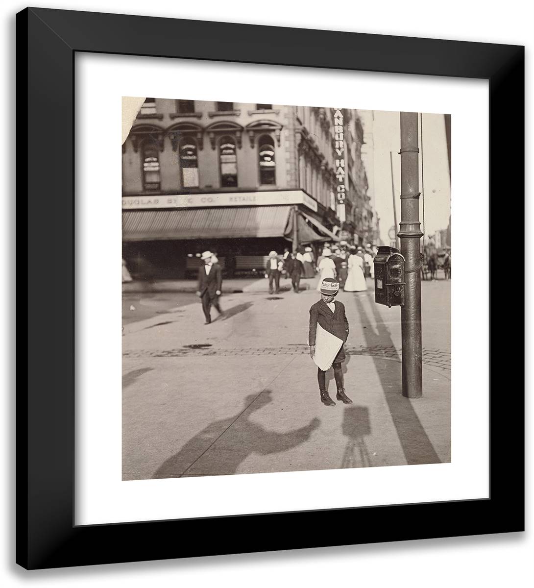 Self-Portrait with Newsboy 20x22 Black Modern Wood Framed Art Print Poster by Hine, Lewis Wickes