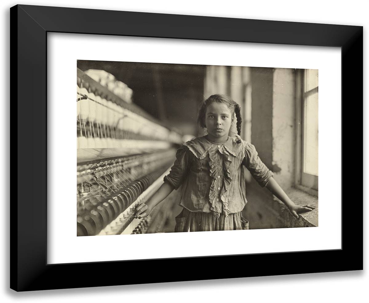 Ten-Year-Old Spinner in N. Carolina Cotton Mill 24x20 Black Modern Wood Framed Art Print Poster by Hine, Lewis Wickes