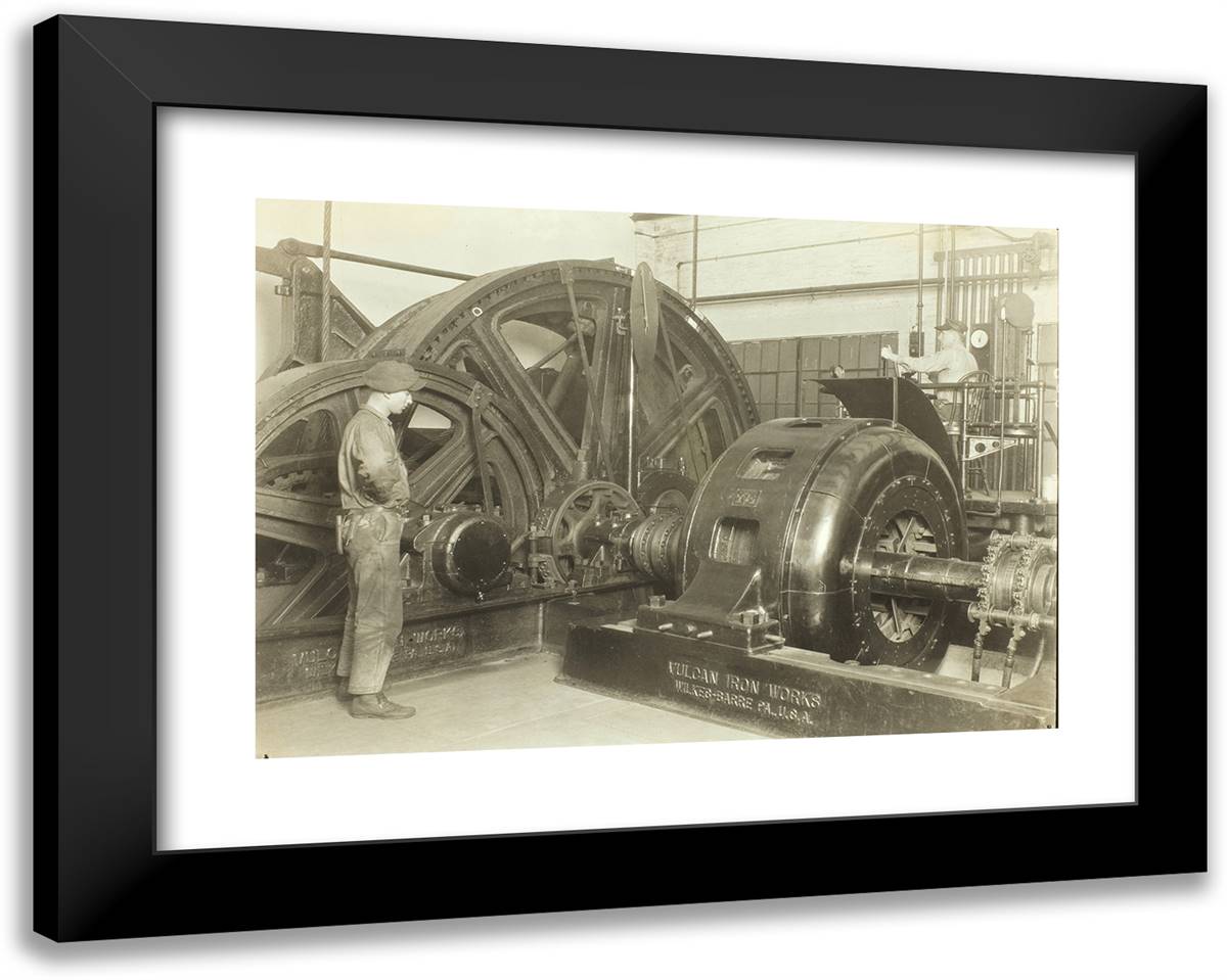 The Mines Today by Cables (Electric Driven). This Is the Power Room of a Pennsylvania Coal Mine 24x19 Black Modern Wood Framed Art Print Poster by Hine, Lewis Wickes