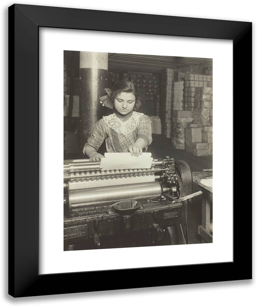 Young Worker in Paper Box Factory 20x24 Black Modern Wood Framed Art Print Poster by Hine, Lewis Wickes