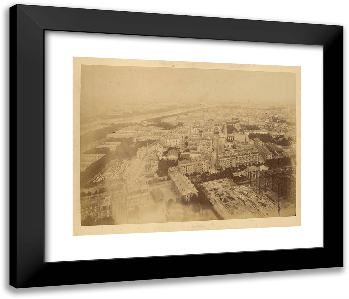 Aerial VIew of the Left Bank 23x20 Black Modern Wood Framed Art Print Poster by Durandelle, Louis