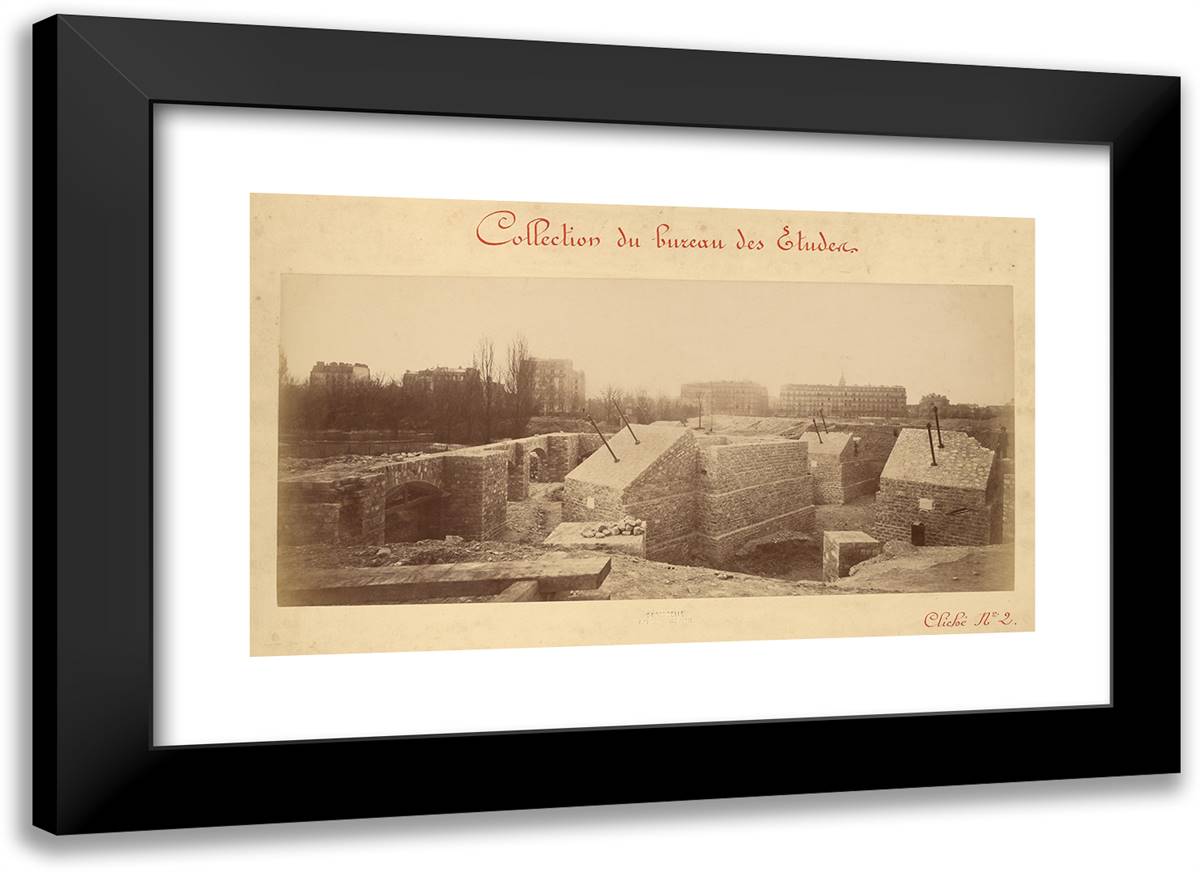 Back Pier (No. 2) on the Paris Side; Upper Masonry Seen Head 24x17 Black Modern Wood Framed Art Print Poster by Durandelle, Louis