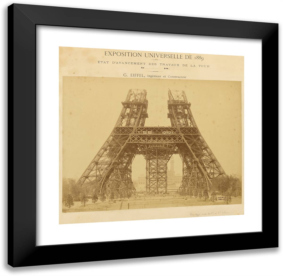 Construction Between the First and Second Levels 21x20 Black Modern Wood Framed Art Print Poster by Durandelle, Louis