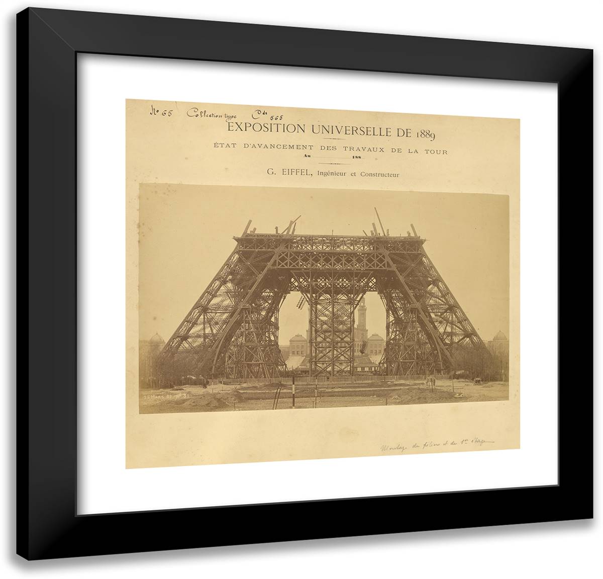 Construction of the Shafts of the First Level 21x20 Black Modern Wood Framed Art Print Poster by Durandelle, Louis