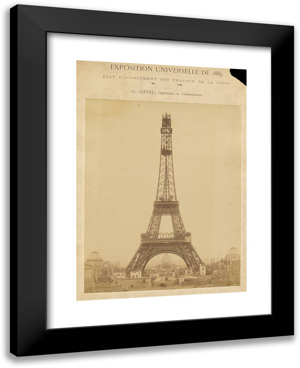 Construction to the Top of the Intermediate Level 19x24 Black Modern Wood Framed Art Print Poster by Durandelle, Louis