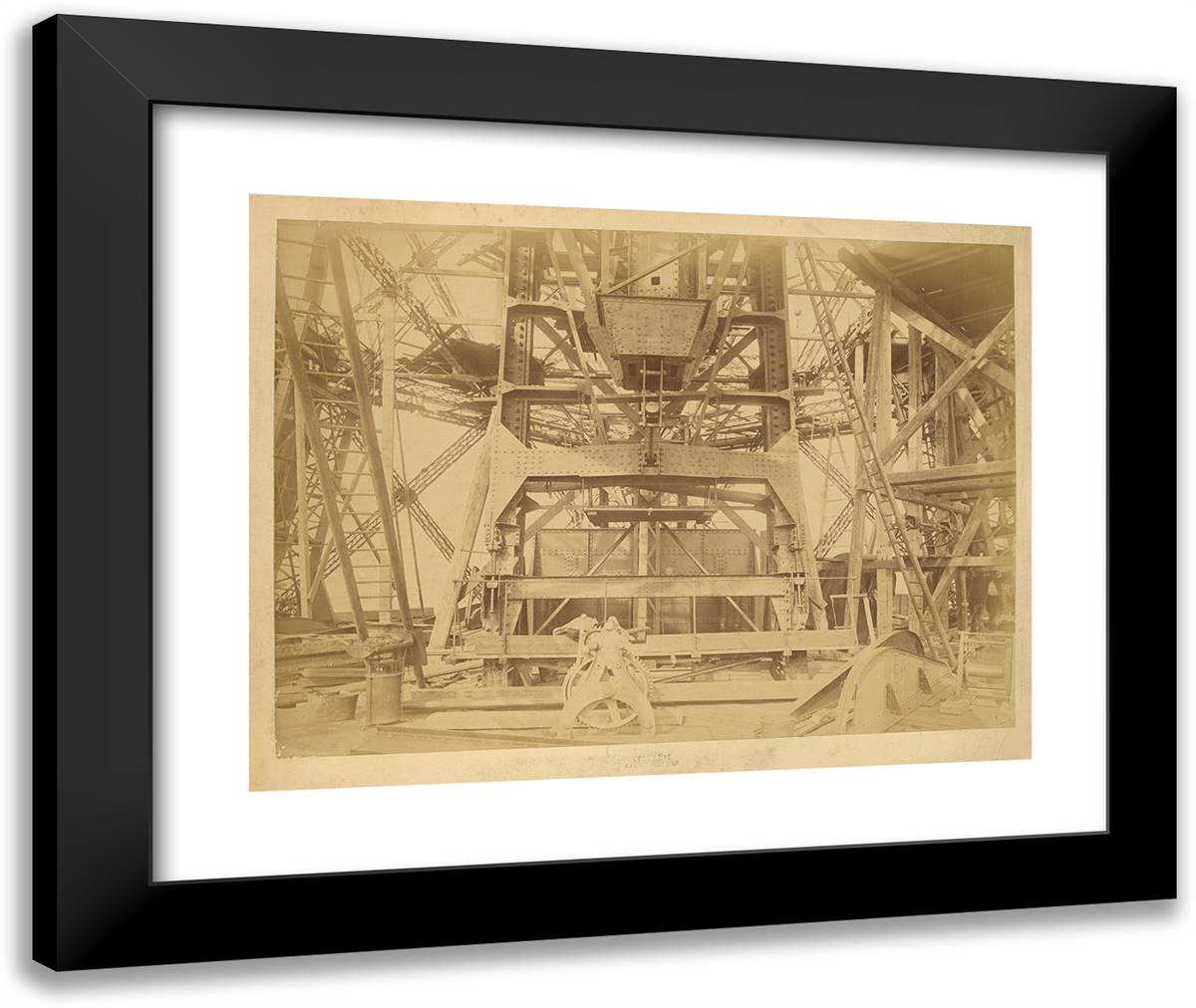Elevator Machinery 24x20 Black Modern Wood Framed Art Print Poster by Durandelle, Louis