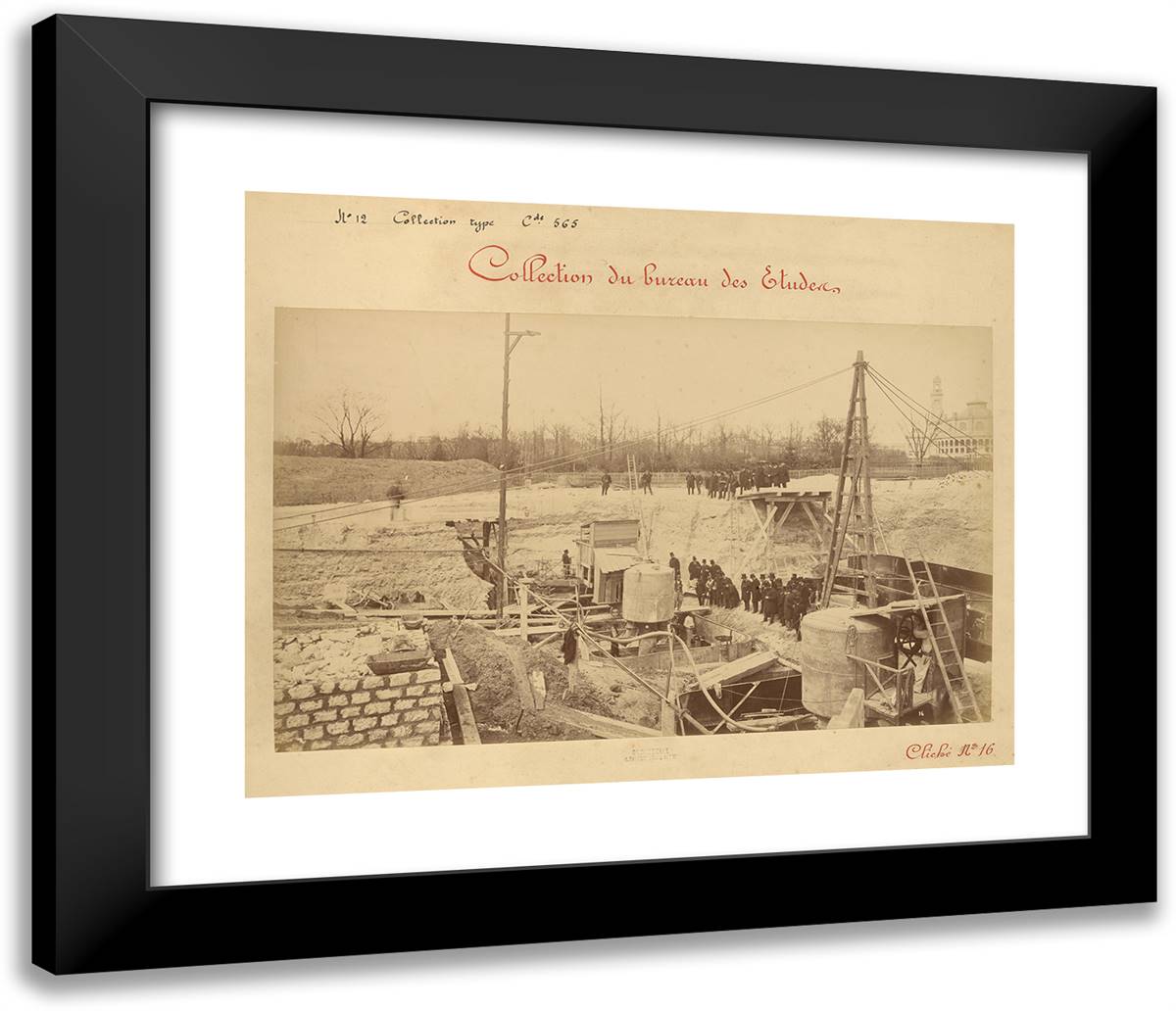 Forward Pier (No. 4) on the Grenelle Side, VIsit of the Soci 23x20 Black Modern Wood Framed Art Print Poster by Durandelle, Louis