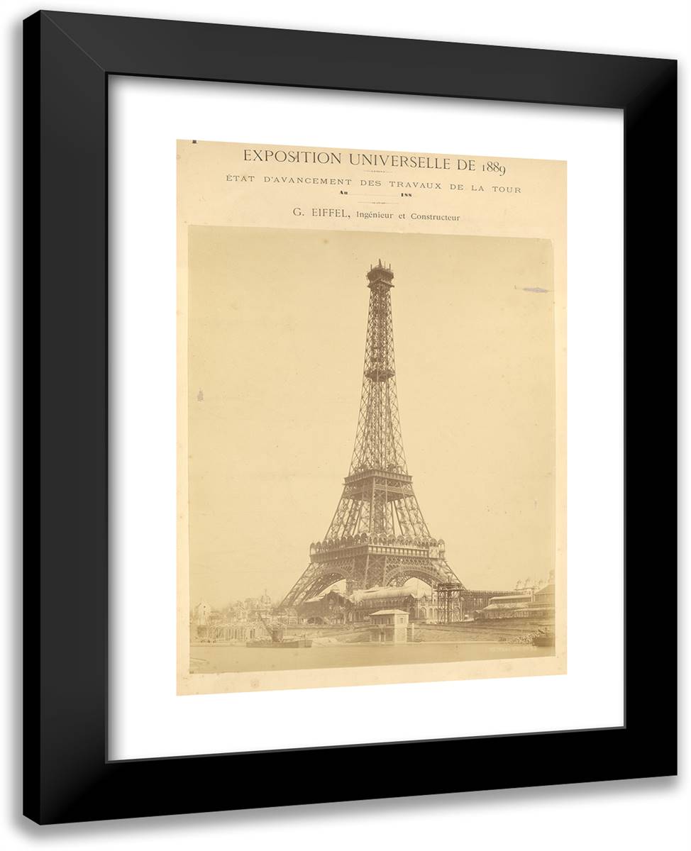 Tower Nearing Completion 19x24 Black Modern Wood Framed Art Print Poster by Durandelle, Louis