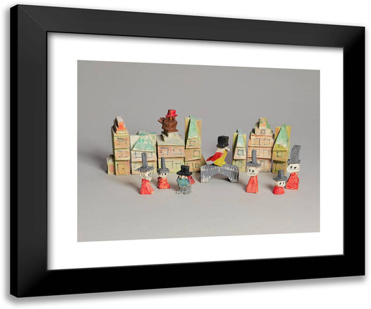 A Group of Houses and Figures 24x20 Black Modern Wood Framed Art Print Poster by Feininger, Lyonel