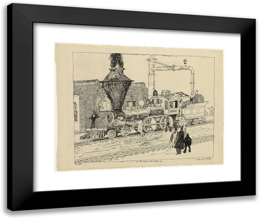 At the Water Pump Locomotive Filling Up 24x20 Black Modern Wood Framed Art Print Poster by Feininger, Lyonel