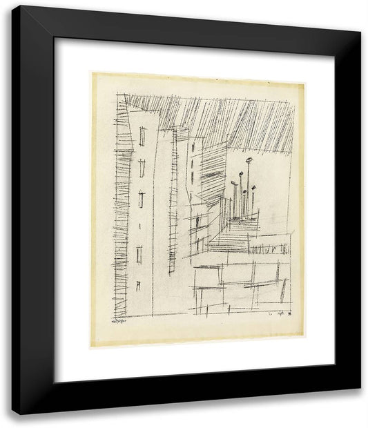Buildings and Streetlights 20x24 Black Modern Wood Framed Art Print Poster by Feininger, Lyonel