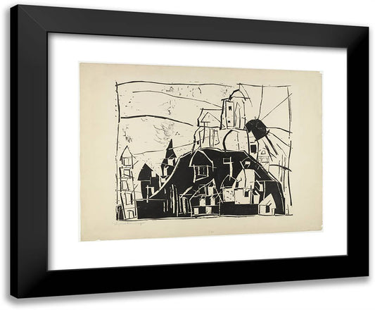 City on the Mountain (Stadt Auf Dem Berge) 24x20 Black Modern Wood Framed Art Print Poster by Feininger, Lyonel