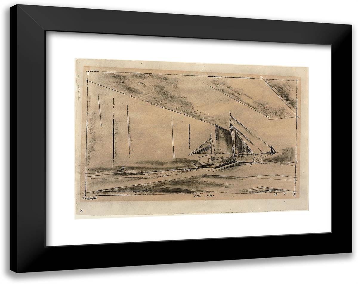 Fishing Boats, Baltic Sea 24x19 Black Modern Wood Framed Art Print Poster by Feininger, Lyonel