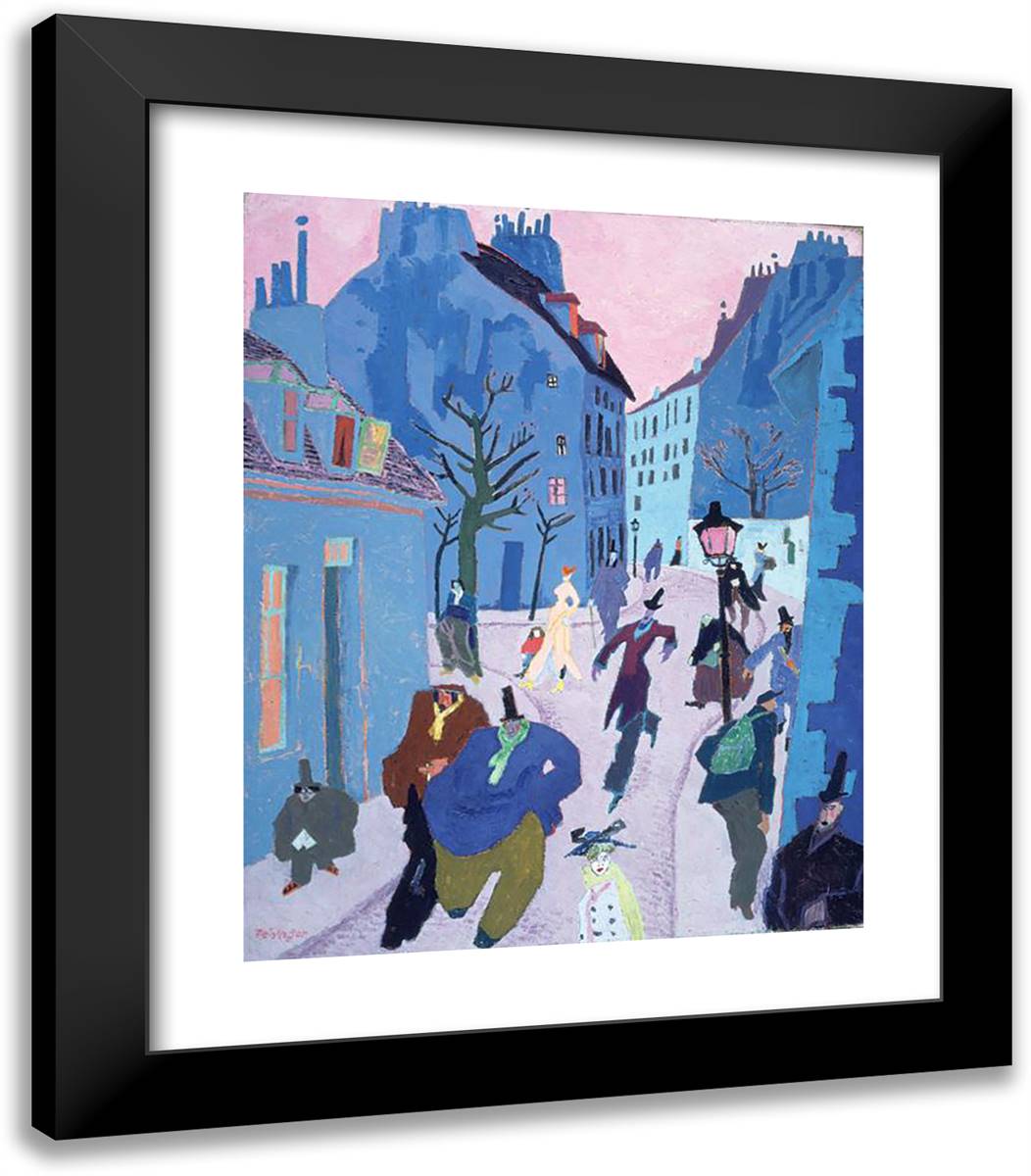 In a VIllage Near Paris (Street in Paris, Pink Sky) 20x23 Black Modern Wood Framed Art Print Poster by Feininger, Lyonel