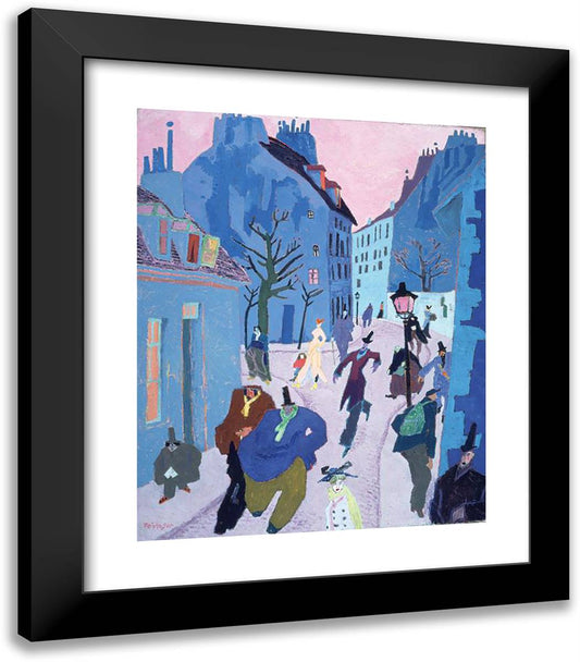 In a VIllage Near Paris (Street in Paris, Pink Sky) 20x23 Black Modern Wood Framed Art Print Poster by Feininger, Lyonel