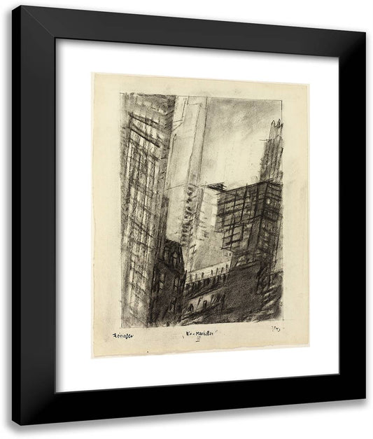 Mid-Manhattan III 20x24 Black Modern Wood Framed Art Print Poster by Feininger, Lyonel