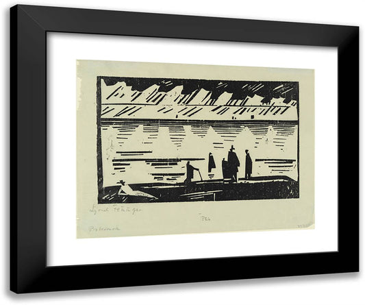 Rainy Day on the Beach (Regentag Am Strande) 24x20 Black Modern Wood Framed Art Print Poster by Feininger, Lyonel