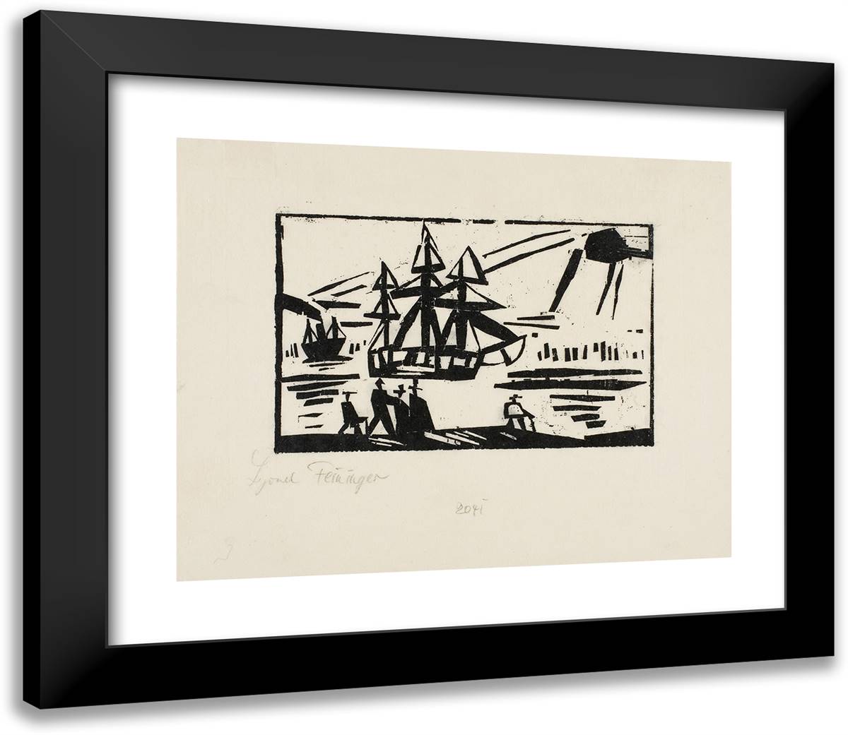 Ships Along the Shore 23x20 Black Modern Wood Framed Art Print Poster by Feininger, Lyonel