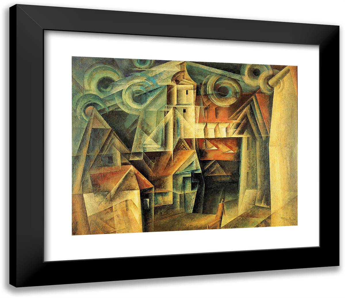 The Cathedral 23x20 Black Modern Wood Framed Art Print Poster by Feininger, Lyonel