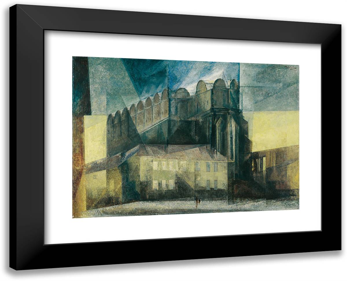 The Dome in Halle 24x19 Black Modern Wood Framed Art Print Poster by Feininger, Lyonel