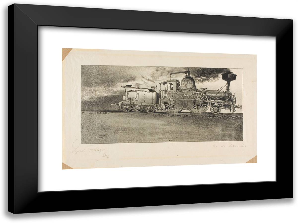 The Old Locomotive 24x18 Black Modern Wood Framed Art Print Poster by Feininger, Lyonel