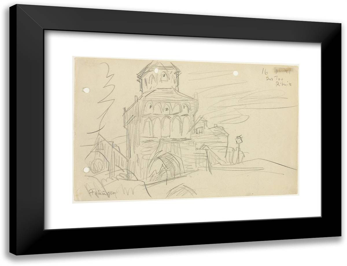 The Ribnitz Gate 24x18 Black Modern Wood Framed Art Print Poster by Feininger, Lyonel