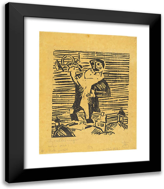Trumpeter (Trompeter) 20x23 Black Modern Wood Framed Art Print Poster by Feininger, Lyonel