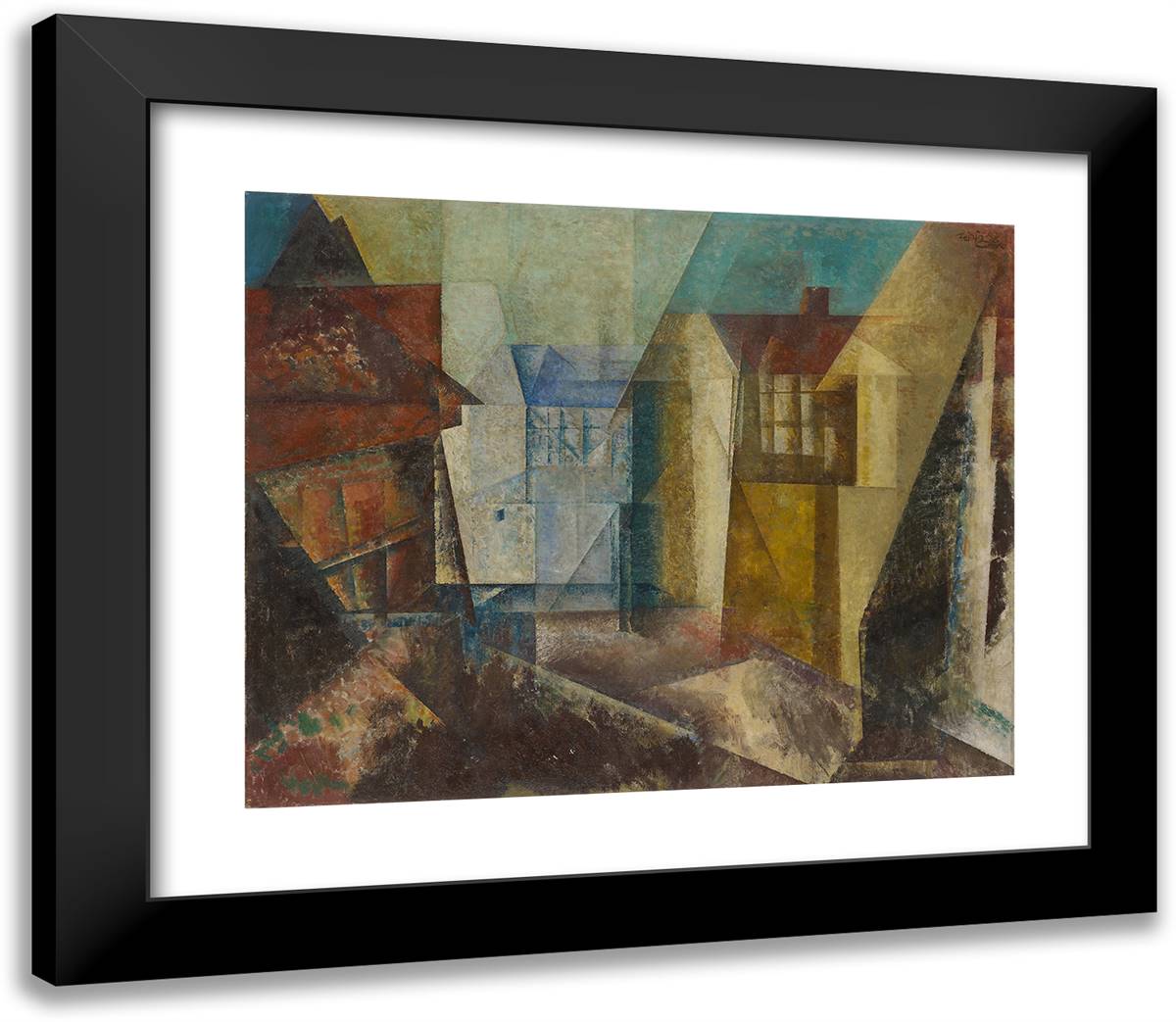 Village Street 23x20 Black Modern Wood Framed Art Print Poster by Feininger, Lyonel