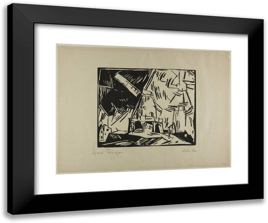 Windmill 24x20 Black Modern Wood Framed Art Print Poster by Feininger, Lyonel