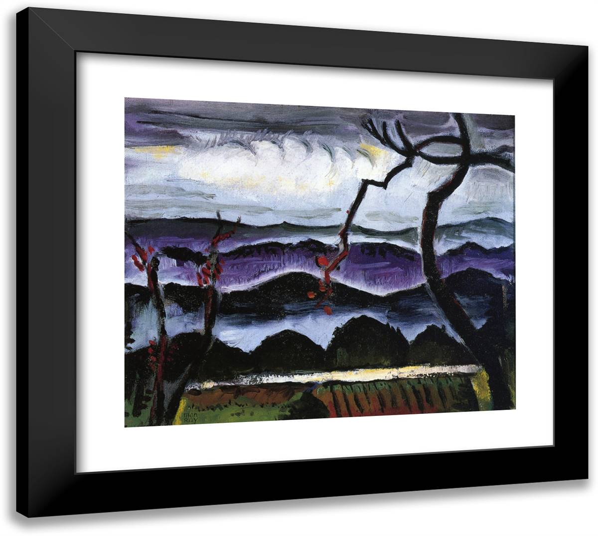 Hills 22x20 Black Modern Wood Framed Art Print Poster by Man Ray