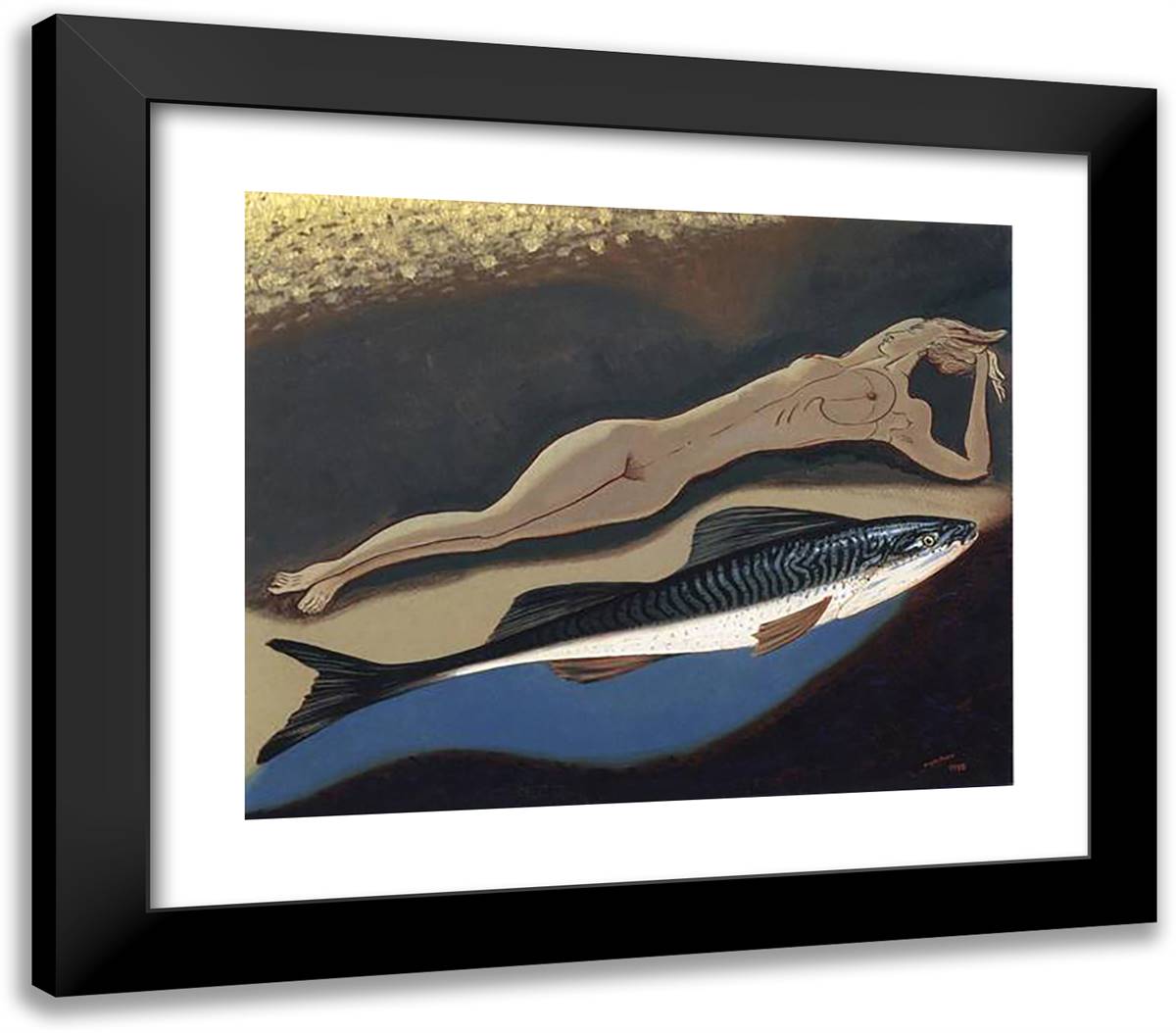 Pisces 23x20 Black Modern Wood Framed Art Print Poster by Man Ray